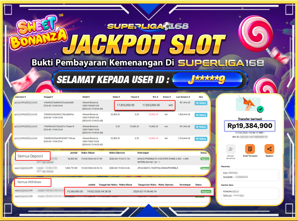 SUPERLIGA168 SWEET BONANZA Rp.19,384,900LUNAS